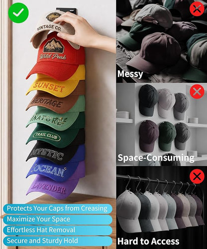 Hat Rack for Wall, 27 Hats Organizer Storage for Baseball Caps with Strong Adhesive & Drilling Screw, Hat Hanger Holder for Closet, Bedroom, 3 Pack