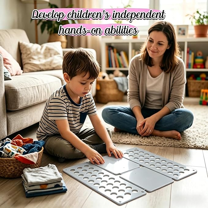 Toddler Shirt Folding Board (Ages 1–7) – Build Independence & Fine Motor Skills, Mini Kids Clothes Folding Board & Shirt Folder, Portable Laundry Organizer for Small Sizes (Grey)
