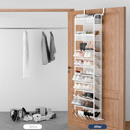 Whitmor 27 Pair Over The Door Shoe Organizer, 11 Tier Hanging Shoe Organizer, Heavy Duty Metal & Mesh Shoe Holder, Hanging Shoe Rack for Closet Organizer & Storage,79.9"L x 21.7"W x 7.5"H, White