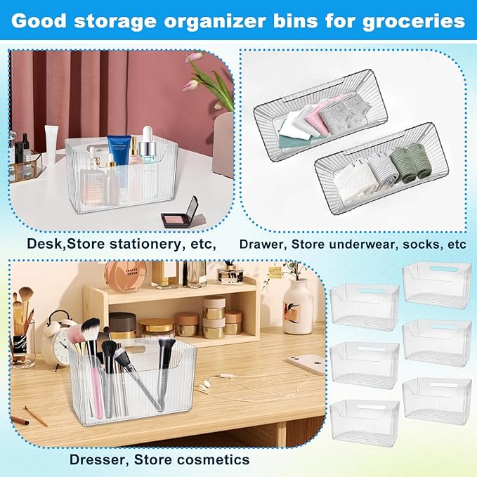 6Pcs Storage Organizer Bins Wall Mounted Organizer Basket Large Size Clear Plastic Makeup Organizer Adhesive Hanging Bin for Bathroom Kitchen Pantry