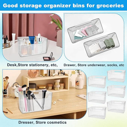 6Pcs Storage Organizer Bins Wall Mounted Organizer Basket Large Size Clear Plastic Makeup Organizer Adhesive Hanging Bin for Bathroom Kitchen Pantry