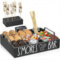 Wooden S'mores Bar Station, Smores Caddy Holder with Handles for Counter, Farmhouse S'mores Serving Tray for Kitchen, S’mores Maker Box for Smores Kit Camping Decor, Smores Accessories Organizer