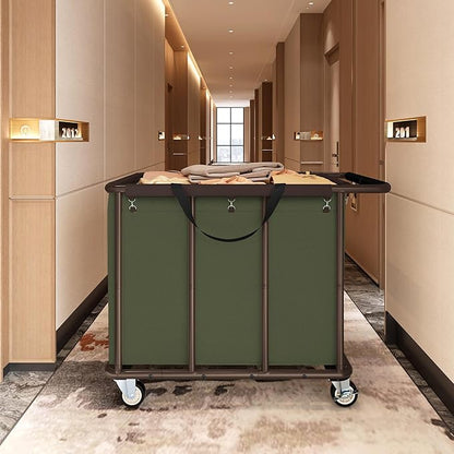 FAVOOSTY 470L Heavy Duty Commercial Laundry Cart with Wheels,Industrial Rolling Laundry Hamper, Extra Large Laundry Basket, Metal Frame for Hotel/Hospital/Home, 440lbs (Green)