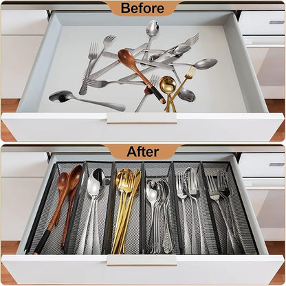 Chumia 16 Pack Silverware Drawer Organizer 9 x 3 x 2 Inch Mesh Utensil Organizer for Kitchen Drawers with Interlocking Arm for Flatware Knives Spoons Fork Cosmetic Utensil Tabletop Storage Tray