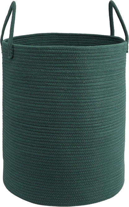Woven Cotton Rope Laundry basket-15”X20” Laundry Hamper-Rope Storage Basket for Dirty Clothes, Toys and Blankets Perfect for Bathroom, Baby nursery and Living Room Storage (dark green)