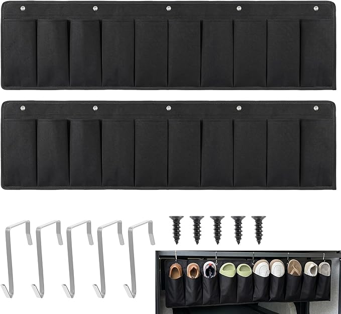 2 Pcs RV Shoe Pockets 10 Pockets, Heavy Hanging Bedside Storage Organizer with Hooks Storage Pocket Hangs on bed for Shoes Toys and Tool Accessories