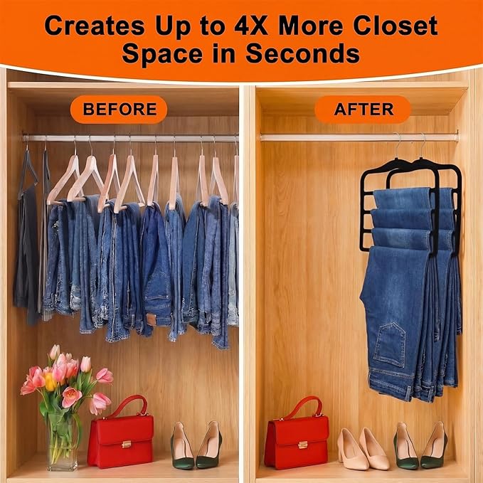 2-Pack Velvet Pants Hangers - Space Saving Multi-Layer Non-Slip Closet Organizers for Jeans, Trousers & Scarves - Ideal Dorm Room Storage Solution for Small Spaces