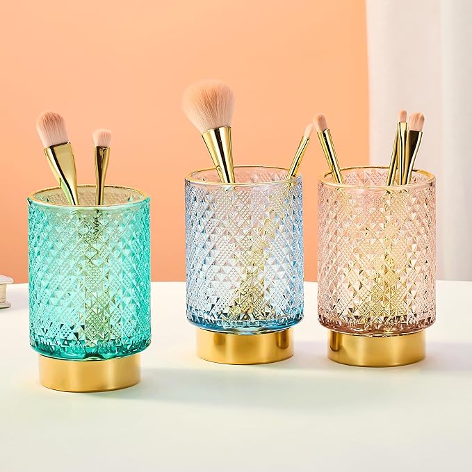 Makeup Brush Holder Organizer,Toothbrush Holders,Desk Pen Pencil Holder,Multifunctional Vintage Glass Brush Cup（A45-6-US）