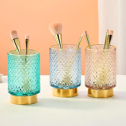 Makeup Brush Holder Organizer,Toothbrush Holders,Desk Pen Pencil Holder,Multifunctional Vintage Glass Brush Cup（A45-6-US）
