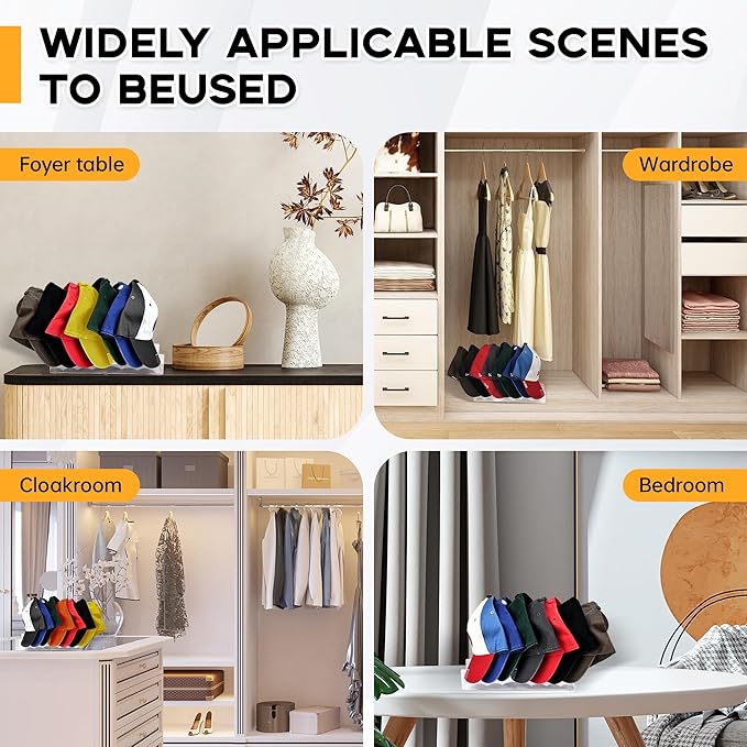 Hat Organizer for Baseball Caps 2PCS No Install Acrylic Hat Storage Organizer Stand for 14 Baseball Caps Hat Racks Holder Display with 12 Rubber Feet for Bedroom, Closet, Dresser,Entrance