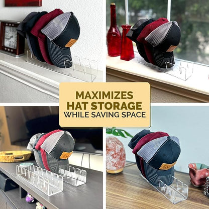 iNNOVANT Baseball Cap Stand, 2 Pcs Acrylic Hat Organizer for 14 Baseball Caps, Hat Racks for caps Display and Organizer for Bedroom, Closet, Dresser, Office (Clear x 2)
