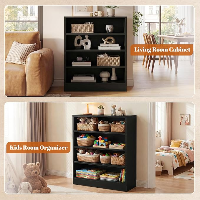 Homieasy Shoe Cabinet, 5-Tier Modern Wood Shoe Storage Organizer with 3 Adjustable Shelves for Entryway, Multi-Purpose Display Shelf & Storage Cabinet for Living Room, Bedroom, Black