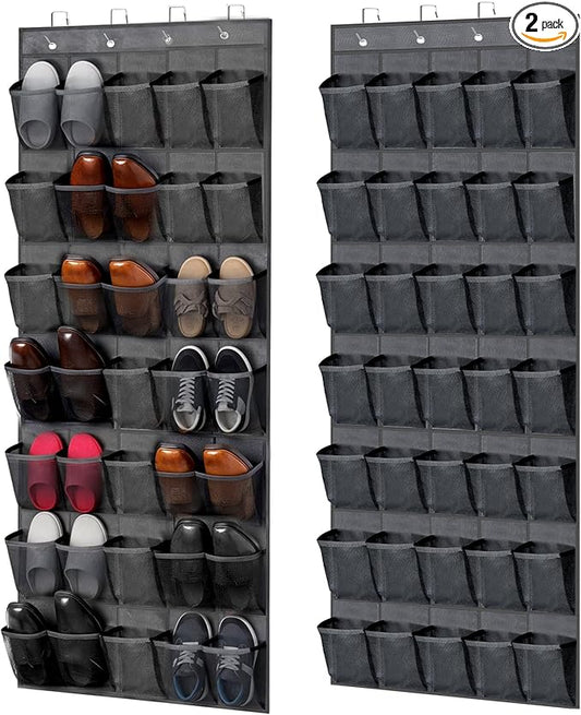 2 PCS 35 Pocket Over the Door Shoe Organizer, Large Capacity Closet Storage for Men and Women, Reusable Breathable Large Mesh Bag Hanging Shoe Rack Organizer for Entryway Closet Bedroom