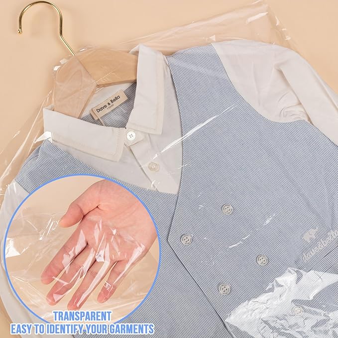 97 Pack Dry Cleaner Bags, (45x70cm) Clear Dry Cleaning Bags for Hanging Clothes, Garment Bags for Short or Children's Clothes