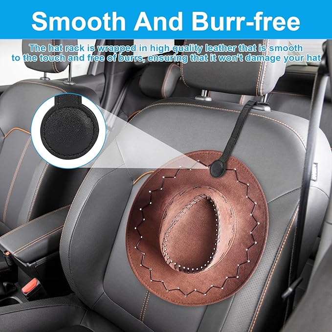 2 pcs Cowboy Hat Holder for Truck- Car Hats Organizer Accessories- Magnetic Clip Leather Hat Rack for Car- Headrest Hat Hanger Vehicle for Travel on Bag & Rack