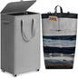 Goodpick Laundry Basket with Wheels and Lid, 100L Collapsible Basket with Removable Wash Bag, Extra Large Rolling Laundry Hamper for Dirty Clothes Blankets, Light Grey, 17.2" x 13.2" x 32"
