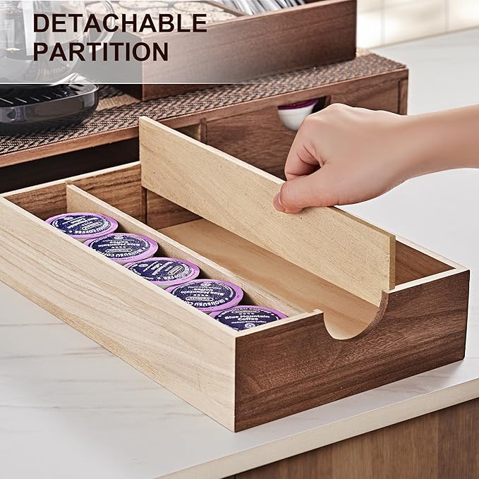 SMARTAKE Wooden K Cup Organizer Coffee Pod Storage Box, Coffee Pod Tea Organizer and Storage, K Pod Drawer Coffee Maker Stand, Kcup Holder for Countertop Kitchen Office Coffee Bar, 30 Pod Capacity