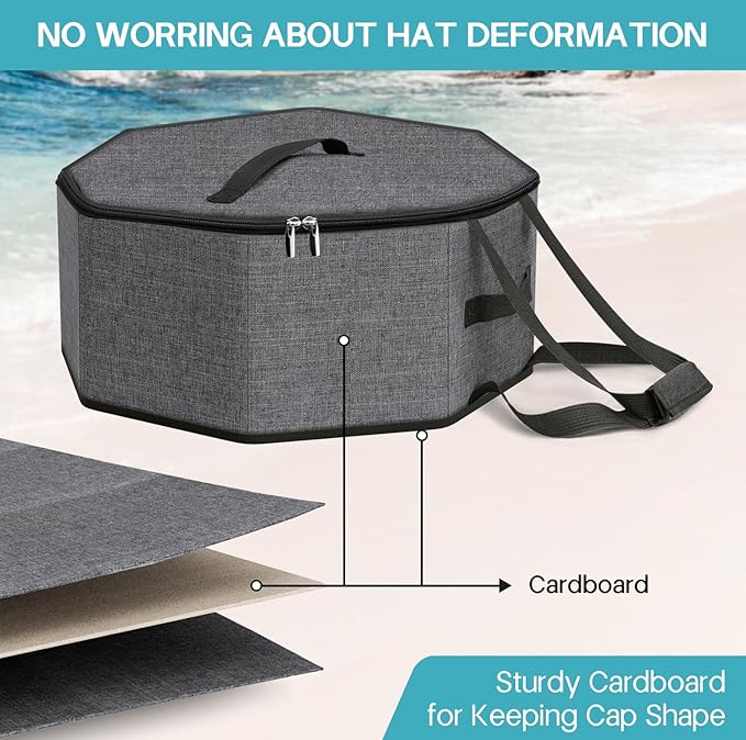 SLEEPING LAMB Hat Box for Travel and Storage, Collapsible Cowboy Cap Organizer Case for Closet with Handles, Hat Box for Women Storage and Large Cap Bag for Men Carry, Grey