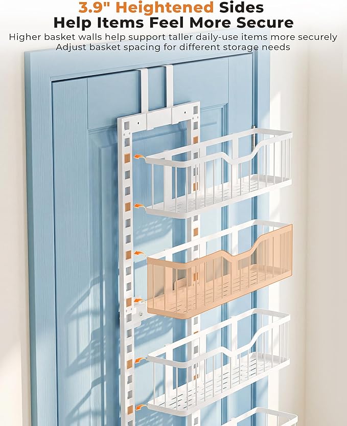EVERIE Over the Door Pantry Organizer, 9-Tier Heavy Duty Door Storage Rack with Solid Bottom Baskets, Stable No-Bumping Design, Adjustable Hanging Shelves for Kitchen Pantry