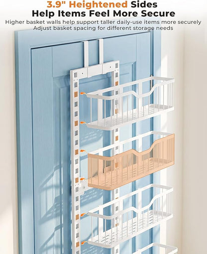 EVERIE Over the Door Pantry Organizer, 9-Tier Heavy Duty Door Storage Rack with Solid Bottom Baskets, Stable No-Bumping Design, Adjustable Hanging Shelves for Kitchen Pantry