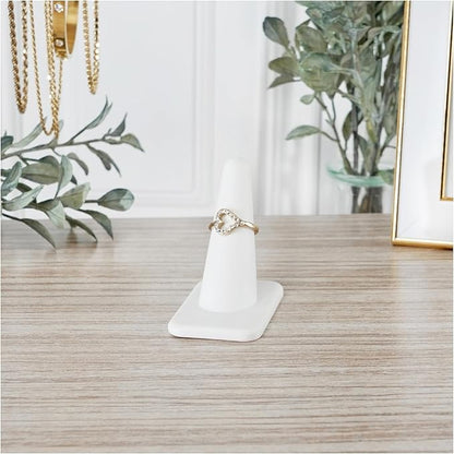 Plymor White Rubber Ring Finger Display, Single on Rectangular Shaped Base, 1.375" W x 2.25" D x 2.125" H (Pack of 12)