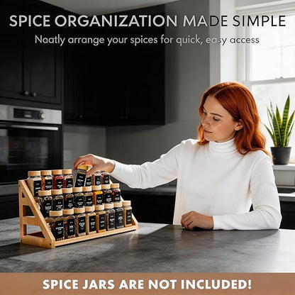Bamboo Spice Rack - 3 Tier Spices Rack Kitchen Cabinet Organizer for Kitchen, Countertop Seasoning Storage Organizer Shelf.