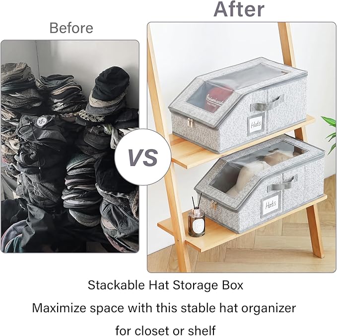 Furlide 2PCS Hat Storage Box, New Grey