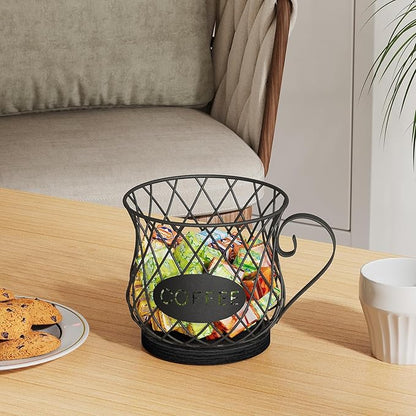 YINMIT K Cup Holder Organizer, Sturdy Coffee Pod Holder Organizer, 35 Kcup Large Capacity Storage Basket for Kitchen Counter and Office Desktop (Black-Circular with Handle)