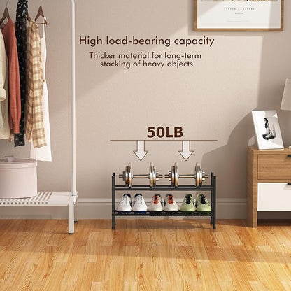 Uneviesyka Expandable Shoe Rack, 2 Tier Shoe Rack for Closet, Stackable Adjustable Standing Metal Shoe Shelf Organizer Storage, Small Shoe Racks for Front Door Entrance、Entryway(Black)
