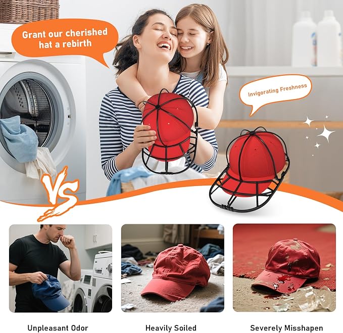XQXA Hat Washer Cage for Baseball Caps - Hat Cleaner for Washing Machine & Dishwasher, Fits Adult & Kids Caps - Baseball Cap Washing Cage-Black