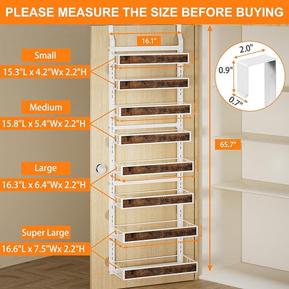 8 Tier Over The Door Pantry Orangizer 2 IN 1 Wall Mounted or Hanging Spice Rack with Adjustable Wood Basket,Heavy Duty Seasoning Storage Shelf for Kitchen Pantry and Bathroom