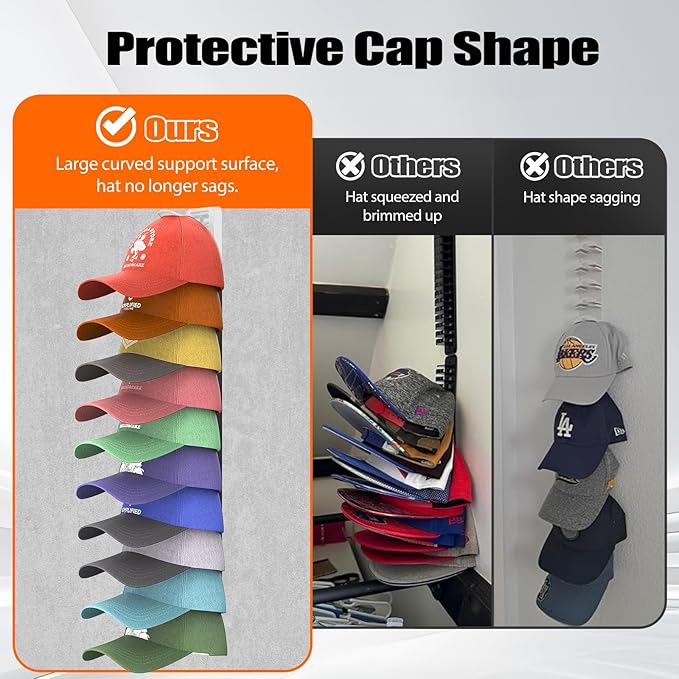 Hat Organizer for Baseball Caps Hold Up to 20 Hats, Hat Rack for Wall, Strong Adhesive Hat Storage Display Holder(White-1 Pack)