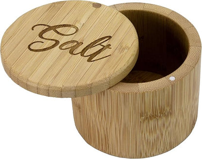 Totally Bamboo Salt Cellar Bamboo Storage Box with Magnetic Swivel Lid, 6 Ounce Capacity, Salt Engraved on Lid