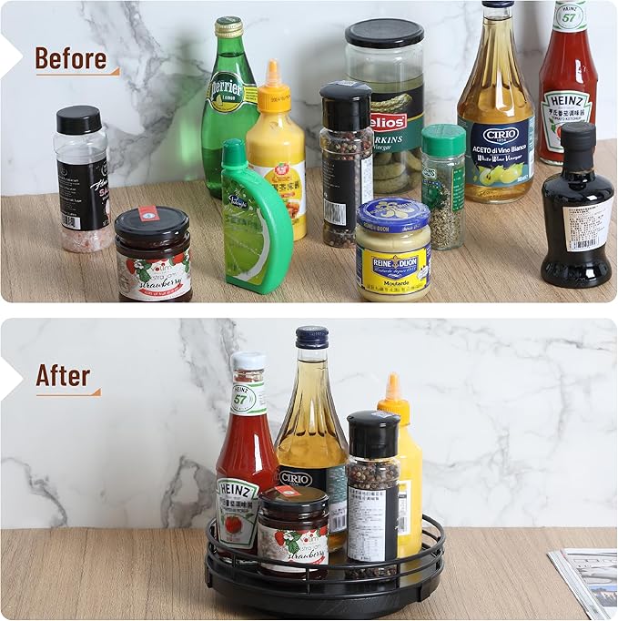 BAMBOO LAND- Lazy Susan Turntable Organizer, 9", Black, Lazy Susan for Table Top