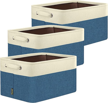 BALEINE 3 Pack Fabric Closet Storage Bins for Shelves, Linen Closet Organizers and Storage, Decorative Baskets for Organizing, Shelf, Clothes, Home, Office (Navy Blue, 15"x11"x9.5")