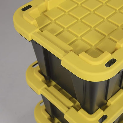 CX BLACK & YELLOW 12-Gallon Heavy Duty Storage Bins with Lids, Stackable Plastic Storage Bins with Weather-Resistant Design, Home Organization, 4 Pack (12.51H x 16.3W x 21.8D)