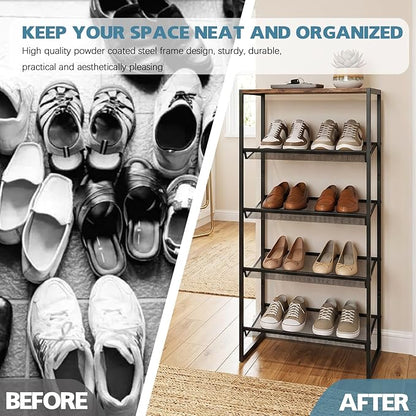 Shoe Rack，5 Tier Shoe Storage Organizer，Sturdy Shoe Shelf,Boot Rack with a Fine Mesh Shelves，for Entryway, Living Room, Hallway，Small Space,11.8 x 16.5 x 27.9 Inches,Brown