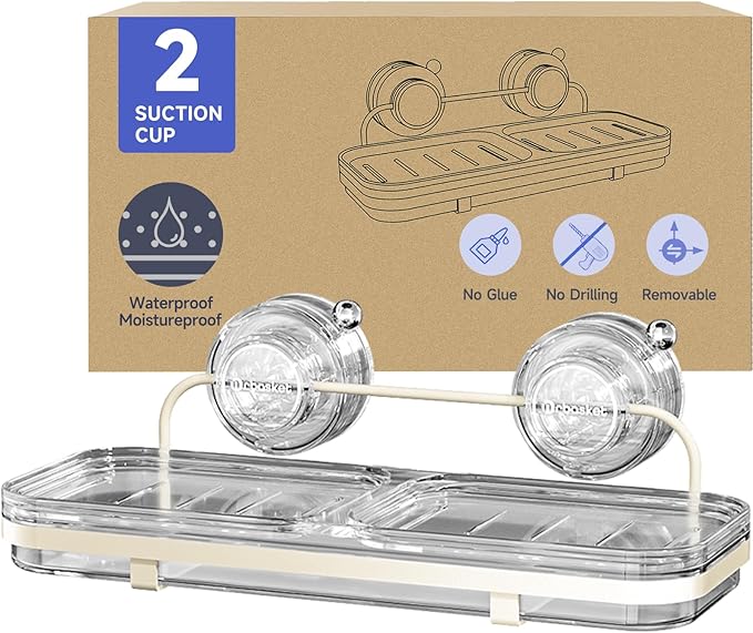 PEISAINOX Soap Dish for Shower Suction Cup Wall Soap Bar Holder Self Draining NO-Drilling Removable Sponge Holder for Bathroom Bathtub Kitchen Sink Waterproof Strong Vacuum Suction Adhesion