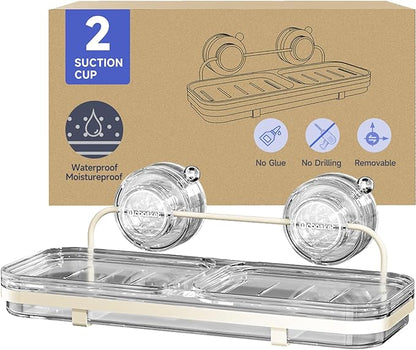 PEISAINOX Soap Dish for Shower Suction Cup Wall Soap Bar Holder Self Draining NO-Drilling Removable Sponge Holder for Bathroom Bathtub Kitchen Sink Waterproof Strong Vacuum Suction Adhesion