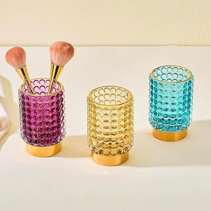 Makeup Brush Holder Organizer,Toothbrush Holders,Desk Pen Pencil Holder,Multifunctional Vintage Glass Brush Cup(A38-12-US/Purple/L)