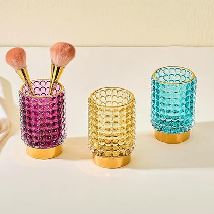 Makeup Brush Holder Organizer,Toothbrush Holders,Desk Pen Pencil Holder,Multifunctional Vintage Glass Brush Cup(A38-12-US/Purple/L)