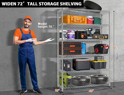 72" Storage Shelves Heavy Duty Shelving Loads 500/2100Lbs, 6 Tier Metal Utility Shelf Rack, Wide Garage Shelving, Adjustable Storage Shelves for Garage Basement Warehouse