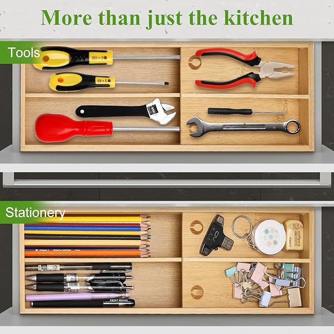 Small Bamboo Silverware Organizer for Drawer Utensil Tray Wood Cutlery Organizer Holder Narrow Flatware Caddy Wooden Kitchen Utensil Cutlery Drawer Skinny Fork and Spoon Silverware Organizer Tray