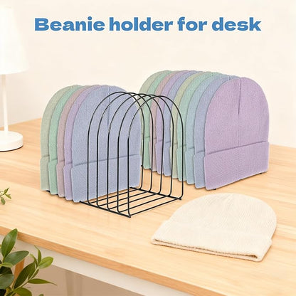 2 Pcs Beanie Holder Organizer, Metal Beanie Hat Display Stand, Knitted Hat Storage Rack Display Stand, Metal Cap Holder for Winter Cap Display, Suitable for Entrance, Bedroom, Office and Other Places