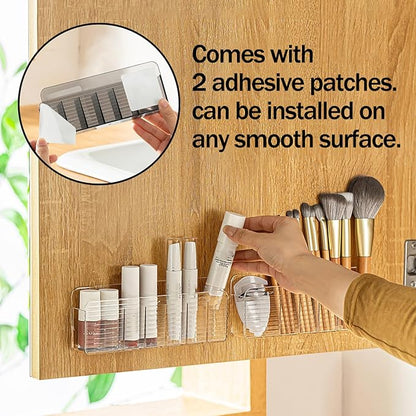 Bathroom Medicine Cabinet Organizer Set, Small Narrow Compact Shelves Holder Compartments for Lipstick, Facial Mask, 2 Pcs Trays for Cabinet Wall, Vanity - Clear