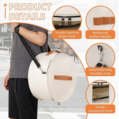 Hat Box Hat Storage Box 16'' x 8'' Travel Hat Box Hat Boxes with Lids Round Hat Boxes for Women Storage Hat Foldable Box for Travel Stuffed Animal Toy Storage Bin with Lid (White)