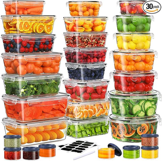KITHELP 60-Piece Large Food Storage Containers Set - Leakproof, BPA-Free Plastic with Lids Airtight for Kitchen Storage and Organization Reusable with Labels Pen- Microwave Dishwasher Freezer Safe