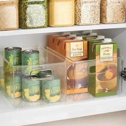 iDesign Pantry Organizer Bins with Handles - Storage Bins for Cabinets or Fridge - Set of 4 - Clear