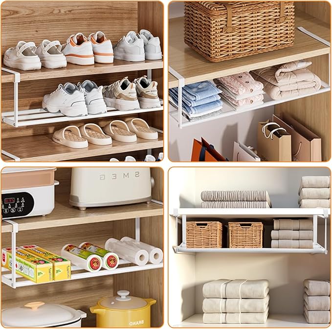 2 Pcs Expandable Shoe Rack Organizer for Closet,Adjustable Hanging Shoe Rack & Under Cabinet Shelf Under Shelf Storage for Shoes or Clothing Storage and Organization Save Space