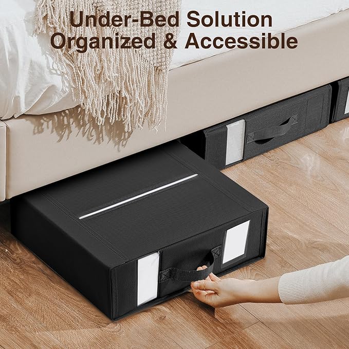DIMJ Bed Sheet Organizers and Storage 6 Pack - Foldable Sheet Holder for Linen Bedding Storage Box for organization, Sheets Set Holder for Blanke, Towel (King & Queen Size), Black